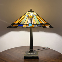 Lampe de table en verre teinté LongHuiJing 16 pouces, base carrée en alliage de zinc, douille E26 E27, abat-jour géométrique, vente en gros d'usine