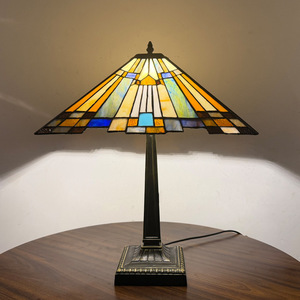 LongHuiJing 16Inch Mission Stained Glass <strong>Table</strong> Lamp Zinc Alloy Square Base E26 E27 Socket Geometric Lamp Shade Factory Wholesale - Product Image 5