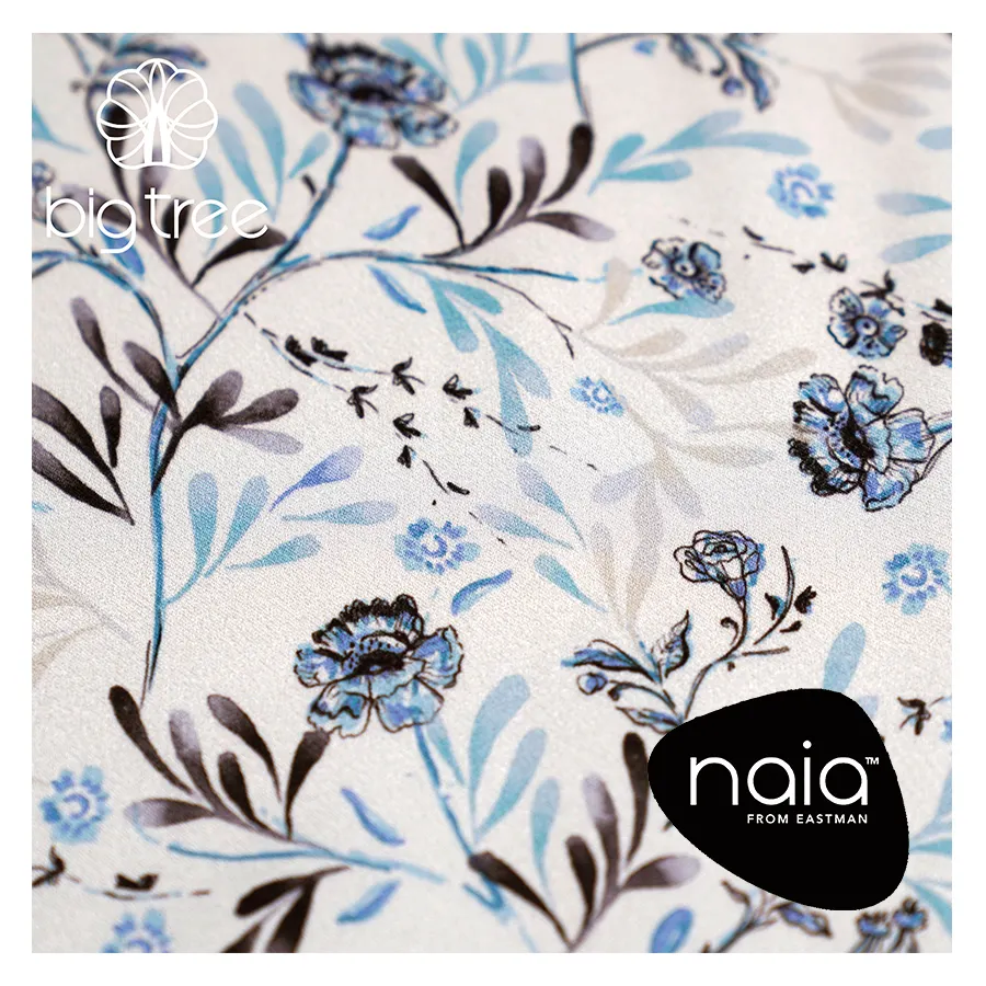 Tecidos de acetato de naia digital, baixa cavidade degradável, azul, floral, impressão digital, tecido de acetato para senhoras e meninas, vestido, calças