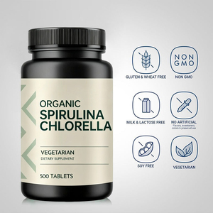Prix de gros OEM Marque privée 100% pur biologique de qualité alimentaire HALAL <span class=keywords><strong>500</strong></span> <span class=keywords><strong>comprimés</strong></span> 1000mg <span class=keywords><strong>Spiruline</strong></span> Chlorelle pour adultes - Product Image 4