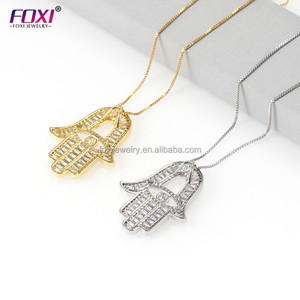 FOXI Design più recente <span class=keywords><strong>di</strong></span> alta qualità placcato in oro 18k <span class=keywords><strong>collana</strong></span> gioielli zircone <span class=keywords><strong>mano</strong></span> <span class=keywords><strong>di</strong></span> <span class=keywords><strong>fatima</strong></span> <span class=keywords><strong>collana</strong></span> hamsa per le donne - Product Image 4