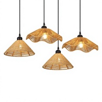Lustre suspendu LED rétro vintage en osier, hauteur réglable, avec ligne noire, pour salons de thé, maisons d'hôtes, tavernes, restaurants