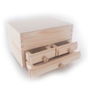 Простой деревянный Мини-туалетный столик из сосны, коробка для драгоценностей с зеркалом и 3 ящиками - Product Image 4