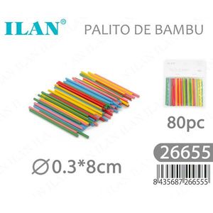 Bastoncini di bambù colorati Ilan 0,3x8 cm 80 pezzi per artigianato e fai da te - Product Image 1