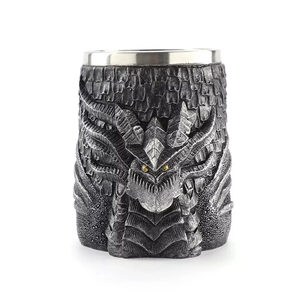 Özelleştirme paslanmaz çelik bira kupası 3D reçine ejderha heykel kolu içme fincan Viking şık kahve kupa Drinkware - Product Image 1