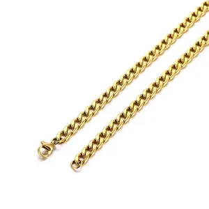 Wholesale Stainless Steel 18K Gold Plated Silver Cuban Link Chain