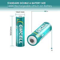 Grosir Langsung Pabrik Baterai Lithium Rechargeable GMCELL 14500 1.5V 4 Pack 3000mWh 1000 Siklus Bersertifikasi CE/FCC Garansi 1 Tahun