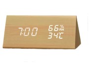 Kantoor spraakgestuurde houten LED-bureauklok met kalender, modern design voor woonkamer en keuken