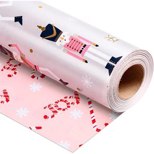 Yarcony Pink Nutcracker Christmas Wrapping <b>Paper</b> 30x100 Feet Reversible Metallic Foil Gift <b>Wrap</b> for Holiday Packaging - Product Image 1