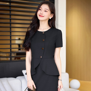 Women's Summer Suit Set Short Sleeve Satin Office Lady Elegant Professional Wear Breathable Light Weight - Product Image 3