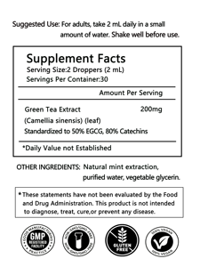 Extracto de Té Verde Líquido en Gotas, Marca Privada OEM, Estándarizado 50% EGCG 80% Catequinas, Apoyo Antioxidante, 60mL, Vegano, Sin OMG - Product Image 2