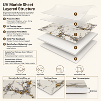Panneau mural en PVC brillant MORLENX, pierre naturelle blanche, grise et dorée, effet marbre UV, pour la décoration de hôtels et villas de luxe