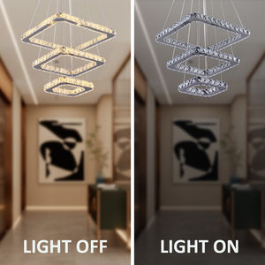 モダンな3リングスクエアクリスタルLEDリニアペンダントライト、調節可能なアイランドシャンデリア、キッチン、家庭、ホテル、レストラン用、AC電源 - Product Image 5