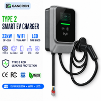 Borne de recharge murale UE Type 2 triphasée AC pour VE 22 kW 32 A Type B avec RCD IP67, application Tuya, Wi-Fi et écran LCD RFID pour véhicule électrique