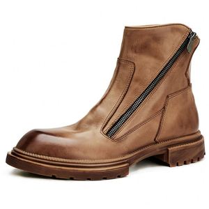 รองเท้าบูทสั้นผู้ชายหนังแท้ทรงหุ้มข้อ พื้นหนา ทรงหัวมน สไตล์มอเตอร์ไซค์ รุ่นใหม่ ขายดี - Product Image 5