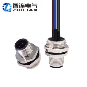 IP67 Straight M12 Male Front Mount Wire Socket Connector