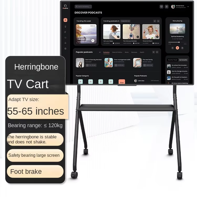 HG All-in-One Mobile TV Cart CE Certified Metal Floor Stand with 90 Tilt & 200x200mm VESA for 55" Displays