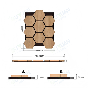 Bảng điều khiển trang trí cách âm thiết kế mới 18/21/9mm lục giác Acoustic gỗ <span class=keywords><strong>MDF</strong></span> tấm Tường đá đen cho căn hộ - Product Image 2