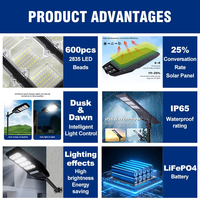 Lampadaire solaire intégré 300W avec télécommande, détecteur de mouvement, boîtier ABS durable, éclairage LED extérieur pour parking