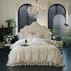 Ensemble <span class=keywords><strong>de</strong></span> literie vintage style princesse française en dentelle à volants, jupe <span class=keywords><strong>de</strong></span> lit en <span class=keywords><strong>coton</strong></span> longues fibres, douce et crémeuse, avec nœud, pour mariage et maison - Product Image 3