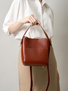 Sac seau tendance pour femmes, sac à main en cuir véritable/sac à bandoulière, poche avant, sac bandoulière en cuir de vache avec sangle réglable - Product Image 5