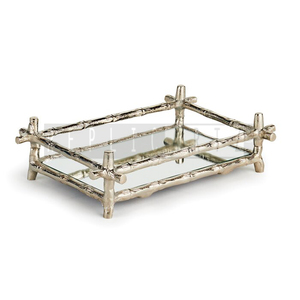 Luxury <b>Silver</b> Metal Glass Decorative Serving Tray Rectangle Vanity Organizer for <b>Coffee</b> <b>Table</b> Hotel Restaurant Home Decor - Product Image 2