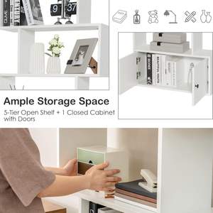 Precio de fábrica, muebles de madera para sala de estar, estantería moderna en forma de S, estantes de almacenamiento con puerta, estante de exhibición de madera alto blanco - Product Image 5