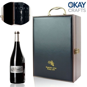 Custom Logo 2 Bottle Handmade UV Printed Cedar Wood Lacquer Wine Box with Corkscrew Rectangle Shape Tabletop Decoration Gift Box