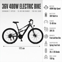 Vélo électrique 26 pouces, vélo électrique 400W 36V, vélo de banlieue avec suspension de fourche avant et frein à disque pour adultes