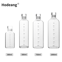 Bouteille d'eau sport en verre borosilicate transparent de haute qualité avec marqueur de temps, 300 ml, 500 ml, 750 ml, pour thé et eau, avec logo personnalisé