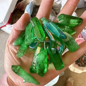 Crystal Decor Stone Healing Gemstone Natural Green Aura Quartz Lemurian Seed Crystal Point Specimens For Gift