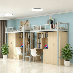 Cama Alta de Acero y Madera para Habitación Compartida Infantil con Dos Escritorios y Almacenamiento <span class=keywords><strong>Central</strong></span> para Hermanos - Product Image 3