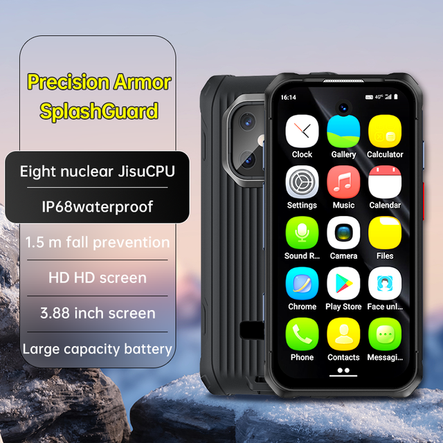 IP68 Waterproof Mini Smartphone 4G Network 6GB+128GB Android Small Cellphone 13MP Camera 3.88" Display Rugged Phones Face Unlock