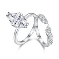 Auténtico Anillo de Boda de Lujo con Diamante de Laboratorio en Forma de Marquesa de 2.6ct, Certificado por IGI, Chapado en Oro sobre Plata de Ley 925