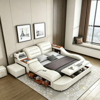 Modernes Multifunktionales PU-Lederbett mit Projektor, Luftlift-Stauraum-Schubladen, Weich Gepolstertes Smart-Bett für Hauptschlafzimmer