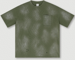 T-shirt estiva di marca americana alla moda con sputi pesanti di ippocastano sfumato ampio Set di pantaloncini a maniche corte di grandi dimensioni - Product Image 1