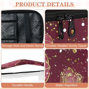 Burgundy Floral Printed Custom Double Layer Makeup <b>Bag</b> Wholesale Clear Top Cosmetic Pouch for Women Elegant <b>Travel</b> <b>Wash</b> <b>Bag</b> - Product Image 6