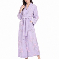 Peignoir de luxe à imprimé floral pour femmes, style kimono épais en polaire, robe de chambre d'hiver, pyjama, robe de nuit en velours corail