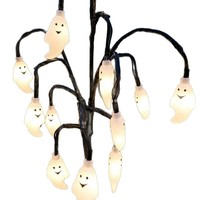 Lumières LED transfrontalières pour Halloween, style abstrait, en forme de branches, à énergie solaire, à insérer dans le sol, avec motifs fantôme, crâne, chauve-souris, citrouille
