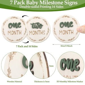 Cercles de croissance pour bébé 3D double face Style rustique Signes d'étape mensuels Signes en <span class=keywords><strong>bois</strong></span> pour bébé - Product Image 5