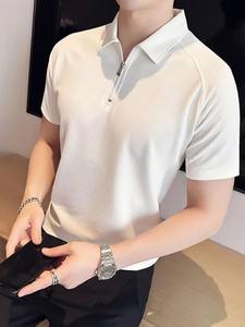 Camiseta ajustada con cuello de Polo de diseño propio para hombre, camiseta de melocotón para hombre, cuello de Polo de longitud Regular, mangas cortas raglán - Product Image 3