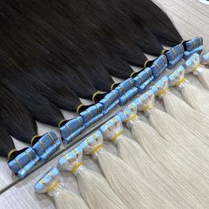 Extensiones de Cabello Humano Ruso 100% Natural Sin Procesar, Doble Trama, Calidad Premium, Liso, Color Claro, para Salón - Product Image 4
