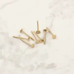 14K Real Gold Filled Jewelry Findings 2.5mm/3mm/4mm/5mm Flat Round Pad Stud Ear Needles Hypoallergenic Blank Earring Stud Post