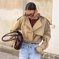 Manteau court décontracté en coton épais pour femme, style workwear, inspiré des créateurs, coupe ample, avec chapeau détachable – Collection Automne