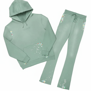 Ropa de calle de talla grande, chándal para hombre y mujer, Sudadera con capucha personalizada, conjunto de pantalones de chándal acampanados, estilo Jogger apilado, peso pesado de alta calidad 100% - Product Image 1