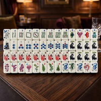 Juego de Fichas de Mahjong Americanas de Imitación de Madera, Grabadas y Pintadas a Mano, con Diseño de Zorro, Oso, Hongo, Flora y Fauna, Listo para Enviar