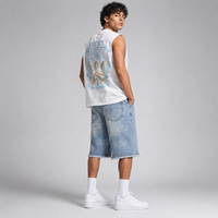 Ensemble T-shirt et short en jean rétro pour homme, qualité supérieure, été, imprimé personnalisé, style hip-hop urbain, décontracté, respirant, 100 % coton, couleur unie