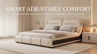 Verstellbares Kopfteil Smart-Bett mit Integriertem USB & LED-Streifen - Luxuriöses Nappa-Leder Schlafzimmermöbel Fabrik-Großhandel