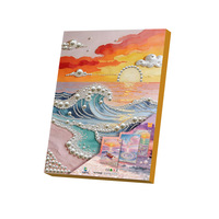 Nouvelle Peinture Diamant DIY Faite à la Main Paysage Château en Bord de Mer à Coller à la Main Cadre en Bois Massif Rectangulaire Décoration Murale Salon