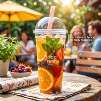 Cangkir Plastik PP Bentuk U dengan Logo Custom untuk Bubble Tea Boba Milk Tea, Cangkir Minuman Sekali Pakai Transparan, Suplai Grosir